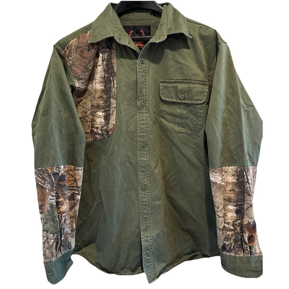 Tallwoods Shirt Mens Sz Large Green Camouflage Cotton Canvas Long Sleeve Pockets